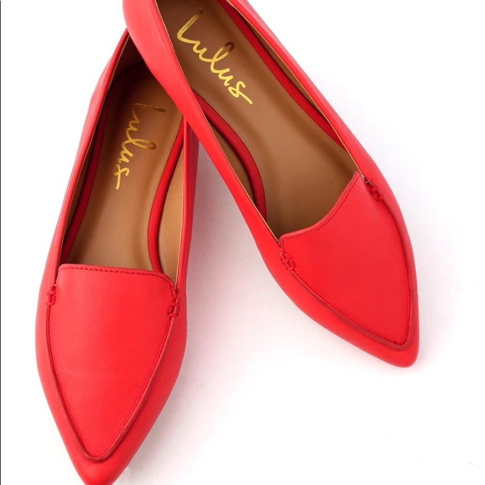 Red pointed toe Lulu’s loafers